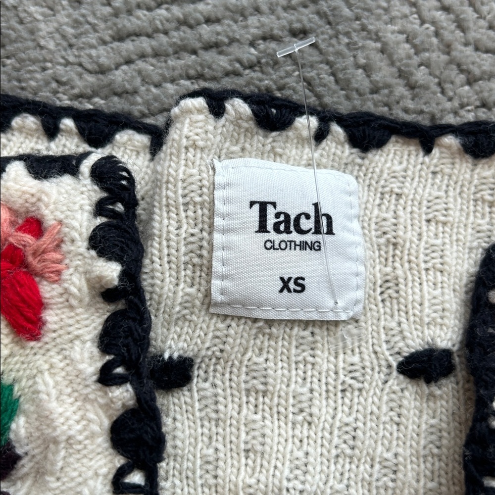 TACH Black and Cream Polka Dot Cardigan Farah Hand-Knitted Wool Cardigan SZ XS - Picture 2 of 15